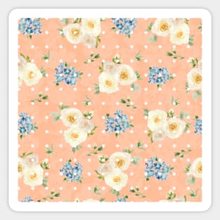 White Roses Blue Forget Me Nots Polka Dots on Peach Fuzz Abstract Floral Sticker